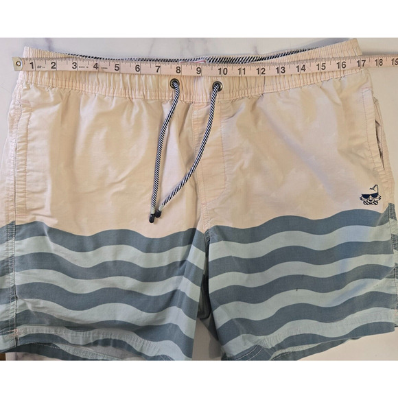 Party Pants Mens Swim Trunks Board Shorts XL Ivory Blue Wave Striped Beach Surf - Picture 12 of 13